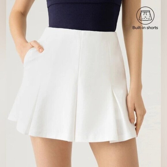 OGL Move White Pleated Cotton Blend Ponte Pickleball Tennis Skort Pocket‎ Size M - Picture 1 of 15